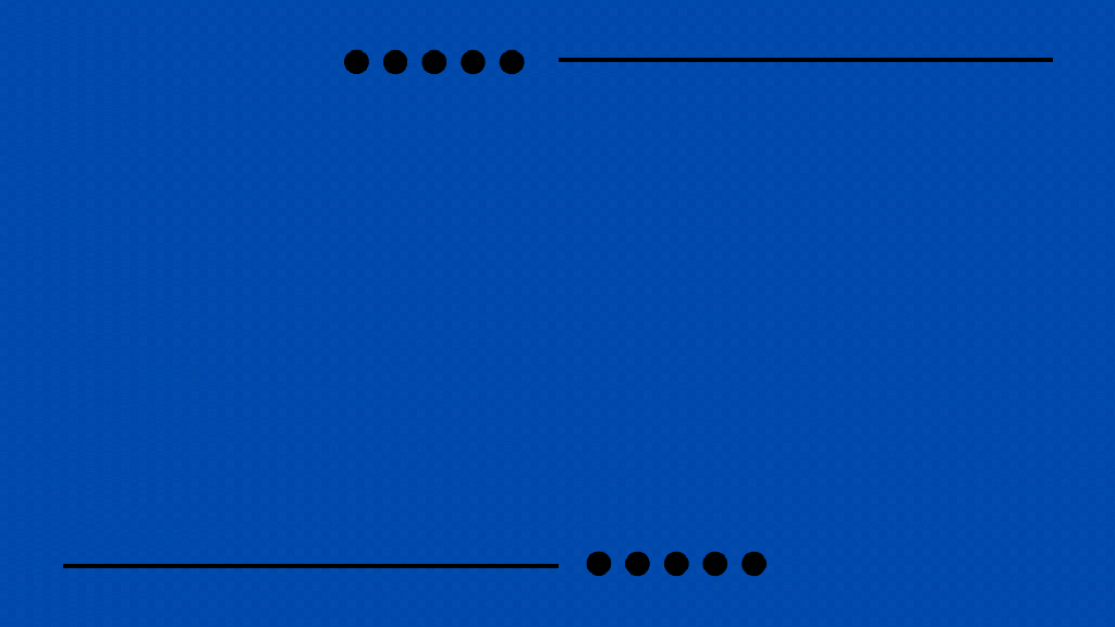 A graphic featuring a solid blue background with black dots arranged in two horizontal lines at the top and bottom.